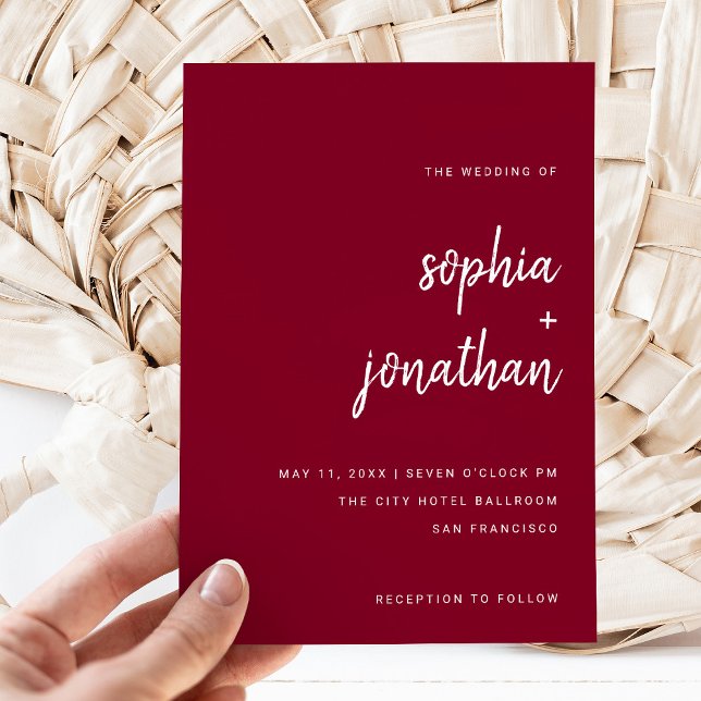 Modern Minimalistisk skriptburgundy | BRÖLLOP Inbjudningar (A modern, burgundy wedding invitation)
