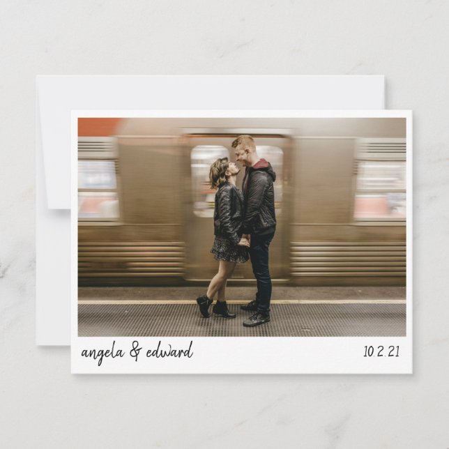 Modern minimalistisk skripthantering Bröllop Spara Datumet (Framsida)