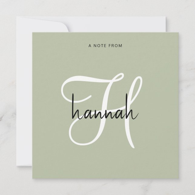 Modern minimalistisk skriptmonogram Sälggrön Anteckningskort (Framsida)