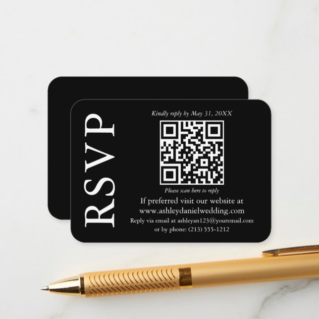 Modern minimalistisk Snyggt QR Bröllop Black OSA Tilläggskort (Fram/Back In Situ)
