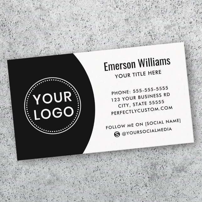 Modern minimalistisk social-mediefvit logotyp visitkort (Modern minimalist logo social media white black business card)