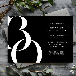 Modern minimalistisk solid Black 30års födelsedag Inbjudningar