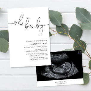 Modern minimalistisk sonogramfotobabystövel inbjudningar