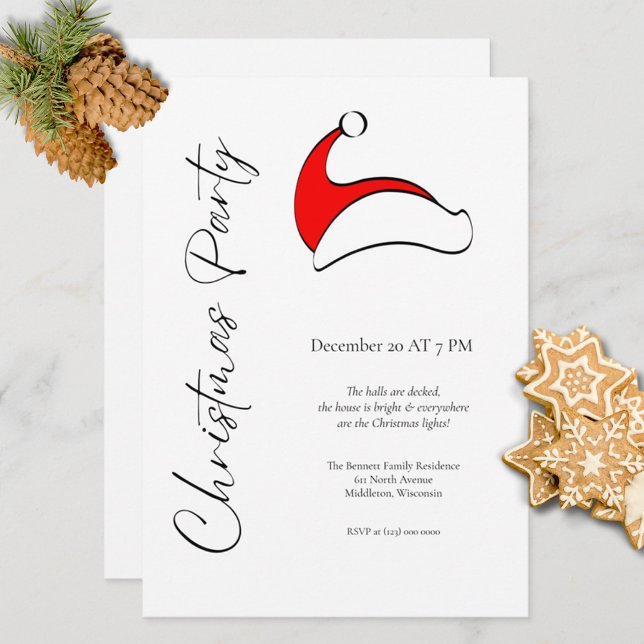 Modern Minimalistisk Söt Tomte Julfest Inbjudningar (Skapare uppladdad)