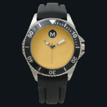 Modern Minimalistisk sportetiska Monogram Armbandsur<br><div class="desc">Modern porty Monogram-Trendig Bright Mustard Gult Black and White Monogram Emblem Minimal Classial Block Typography</div>
