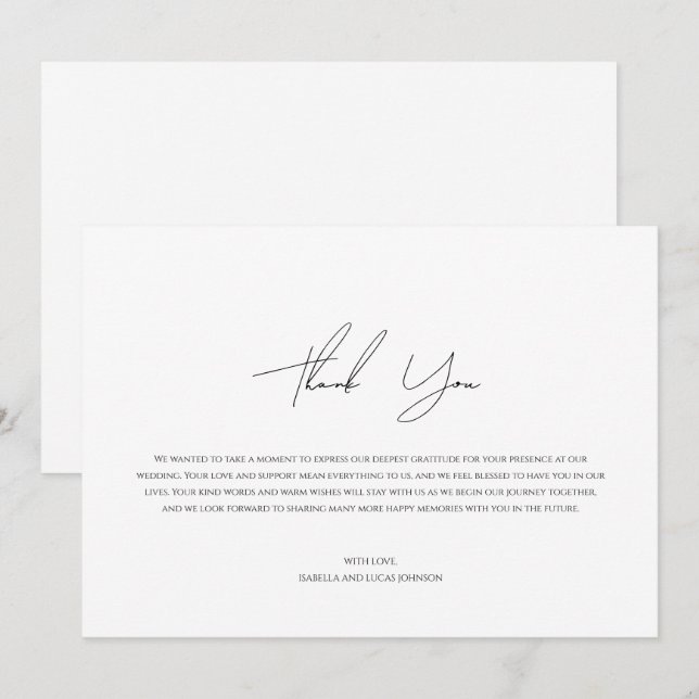 Modern, minimalistisk stil - stort tackkort tack kort (Fram/baksida)