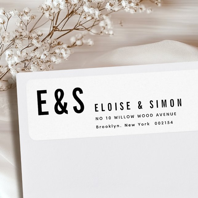 Modern, minimalistisk stor, djärv, Monogram-retur  Returadress Etikett (Modern Minimalist Big Bold Monogram Return Wedding Label)