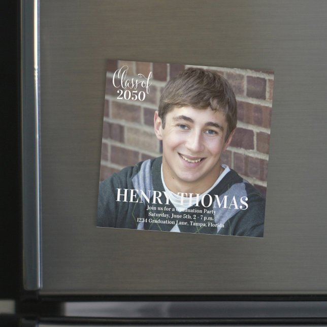 Modern minimalistisk Student-fotomagnet (Graduation photo magnet card with sleek minimal design.)
