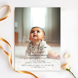 Modern minimalistisk, svart Baby-fotodobaptism med Inbjudningar