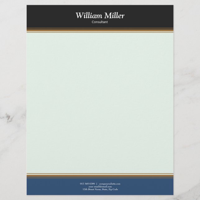 Modern minimalistisk svart blå Rand Brevhuvud (Framsida)