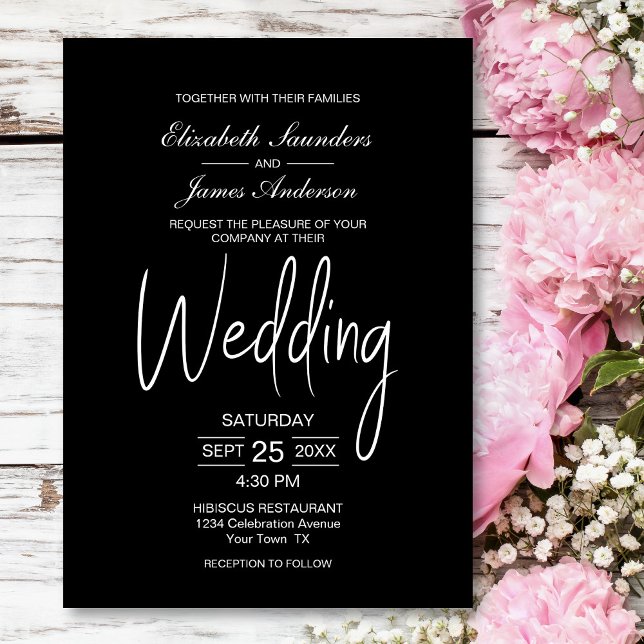 Modern minimalistisk svart Bröllop Inbjudningar (Skapare uppladdad)