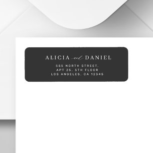 Modern minimalistisk svart bröllop-returadress returadress etikett