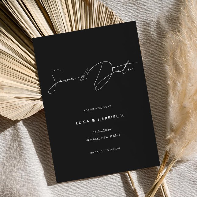 Modern minimalistisk svart Bröllop spara datum Spara Datumet (Skapare uppladdad)