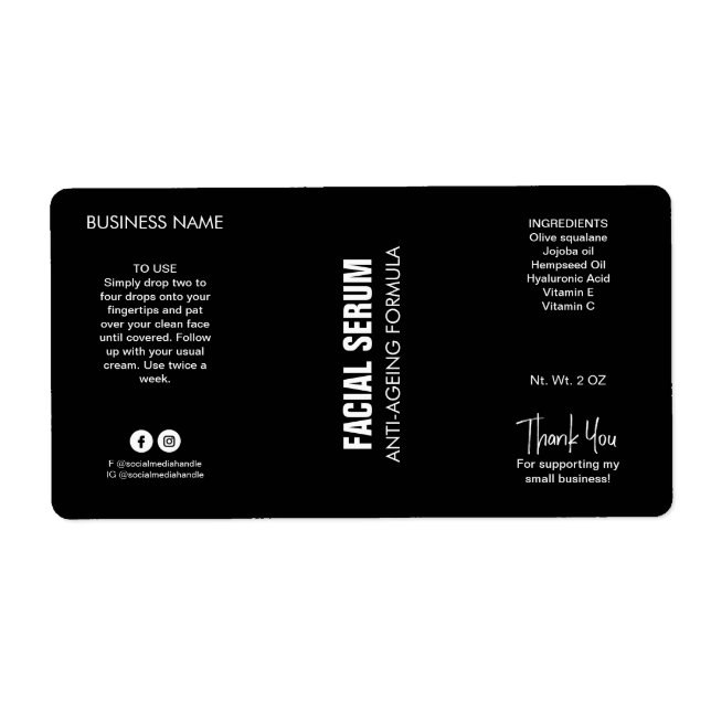 Modern minimalistisk svart dropper Flaska-etikett Fraktsedel (Framsidan)