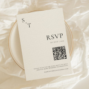 Modern minimalistisk svart & Ecru Monogram Bröllop OSA Kort