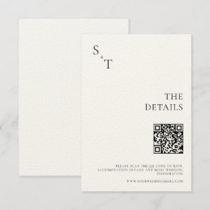 Modern minimalistisk svart & Ecru Monogram Bröllop Tilläggskort