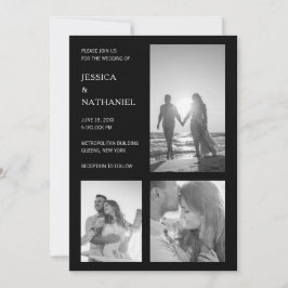 Modern minimalistisk svart foto Bröllop Inbjudningar