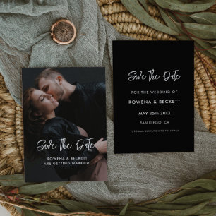 Modern minimalistisk svart foto spara datumet