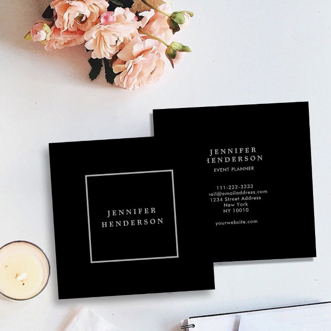 Modern minimalistisk svart grått-professionell fyrkantigt visitkort (Modern minimalist black gray professional square business card.)