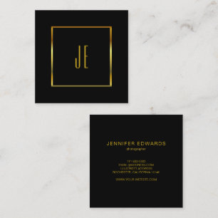 Modern minimalistisk svart guld enkel monogrammera fyrkantigt visitkort