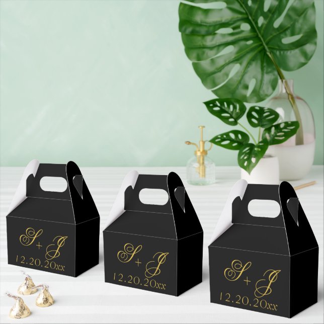 Modern minimalistisk svart Guld Monogram Bröllop Presentaskar (Multipel)