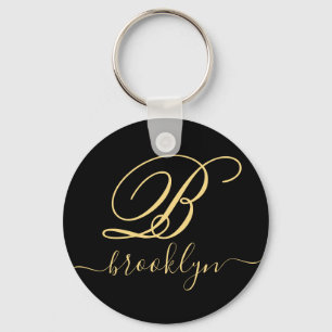 Modern minimalistisk svart Guld-monogram Nyckelring