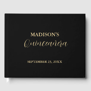 Modern minimalistisk svart & Guld quinceañera Gästböcker