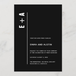 Modern minimalistisk svart Initialer Bröllop Inbjudningar