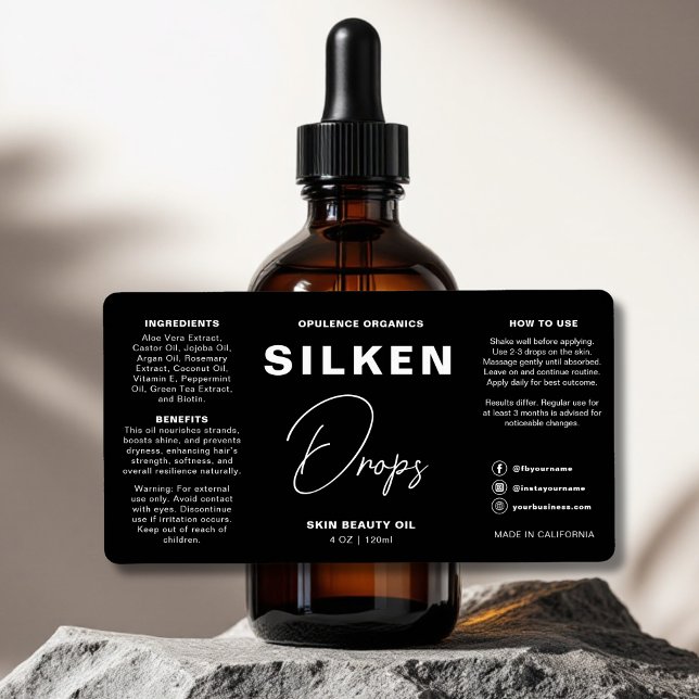 Modern minimalistisk, svart, kosmetisk Flaska Fraktsedel (Skapare uppladdad)