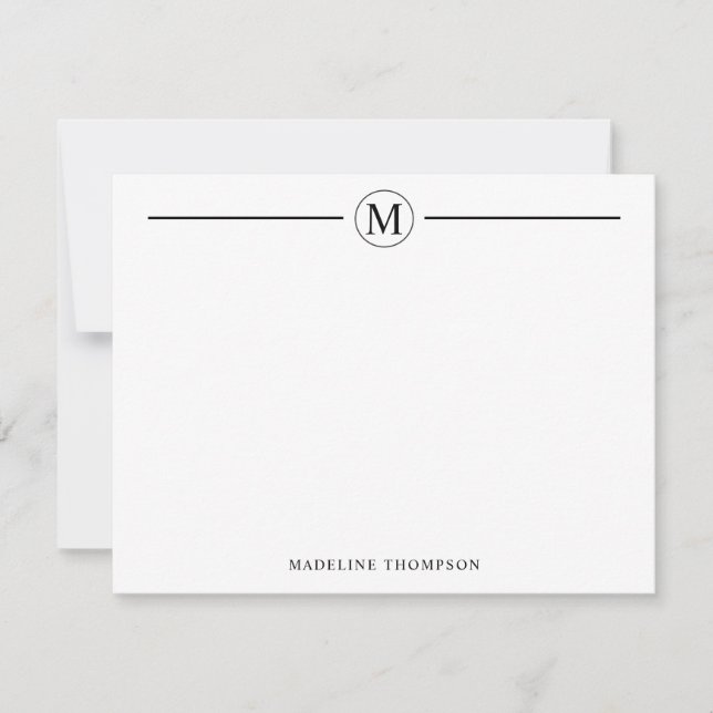 Modern, minimalistisk, svart monogramcirkel med ba anteckningskort (Framsida)