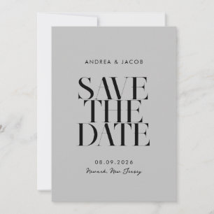 Modern minimalistisk svart och Grått Chic Bröllop Spara Datumet
