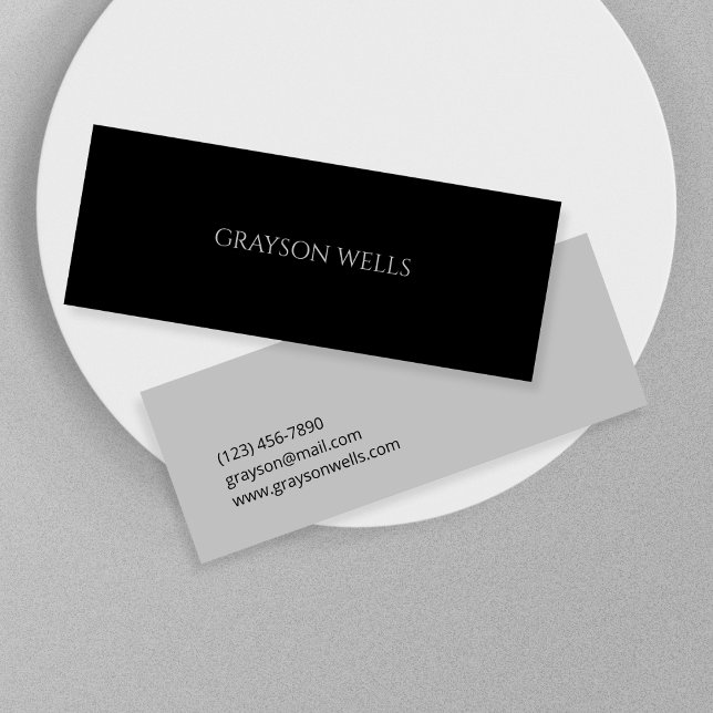 Modern minimalistisk svart- och Grått-Professionel Mini Visitkort (Modern Minimalist Black and Grey Professional Mini Business Card)