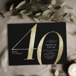 Modern minimalistisk svart och guld 40-årsdag inbjudningar<br><div class="desc">Den moderna minimalistiska 40-årsfestinbjudan innehåller snyggt faux-folie nummer 40 och dina party-detaljer i klassiskt serif-teckensnitt på svart bakgrund färg,  enkel och elegant,  underbar vuxen delmålsinbjudan för manar och kvinnor. Den svarta bakgrunden guld kan ändras till valfri färg.</div>