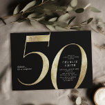 Modern minimalistisk svart och guld 50-årsdag inbjudningar<br><div class="desc">Den moderna minimalistiska 50:e födelsedagsfest inbjudan har snyggt faux guld-folie nummer 50 och dina party-detaljer i klassiskt serif-teckensnitt på svart bakgrund färg,  enkel och elegant,  underbar vuxen delmålsinbjudan för manar och kvinnor. Den svarta bakgrunden färg kan ändras till valfri färg.</div>