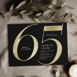 Modern minimalistisk svart och guld 65e födelsedag inbjudningar<br><div class="desc">Den moderna minimalistiska 65en födelsedagsfest inbjudan har snyggt faux guld-folie nummer 65 och dina party-detaljer i klassiskt serif-teckensnitt på svart bakgrund färg,  enkel och elegant,  underbar vuxen-delmålsinbjudan för manar och kvinnor. Den svarta bakgrunden färg kan ändras till valfri färg.</div>