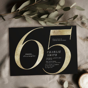 Modern minimalistisk svart och guld 65e födelsedag inbjudningar