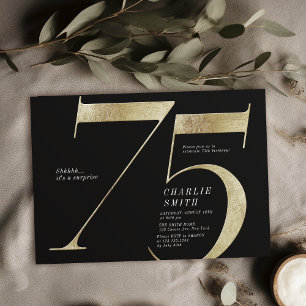 Modern minimalistisk svart och guld 75:e födelseda inbjudningar