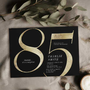 Modern minimalistisk svart och guld 85-årsdag inbjudningar