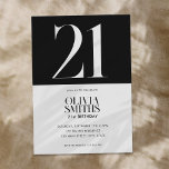 Modern minimalistisk svart och vit 21:a födelsedag inbjudningar<br><div class="desc">Modern minimalistisk inbjudan på 21:a födelsedag med enkel design med typografi av elegantens chic i svartvitt färg.</div>