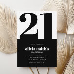 Modern minimalistisk svart och vit 21:a födelsedag inbjudningar<br><div class="desc">Modern minimalistisk inbjudan på 21:a födelsedag med enkel design med typografi av elegantens chic i svartvitt färg.</div>