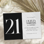 Modern minimalistisk svart och vit 21:a födelsedag inbjudningar<br><div class="desc">Modern minimalistisk inbjudan på 21:a födelsedag med enkel design med typografi av elegantens chic i svartvitt färg.</div>