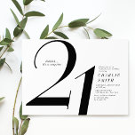 Modern minimalistisk svart och vit 21-årsdag inbjudningar<br><div class="desc">Den moderna 21:a födelsedag-festinbjudan till svarta och vita har snyggt nummer 21 och dina party-uppgifter i klassiskt serif-teckensnitt,  enkelt och elegant,  underbar vuxen,  delmålsinbjudan för manar och kvinnor.</div>