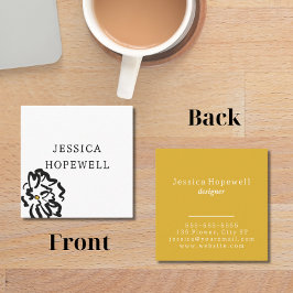 Modern minimalistisk svart och vit blomma fyrkantigt visitkort