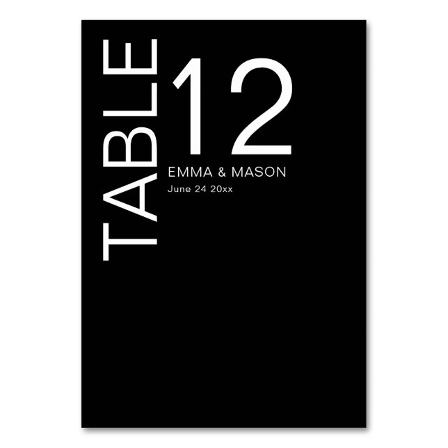Modern minimalistisk svart och vit bordsnummer (Framsidan)