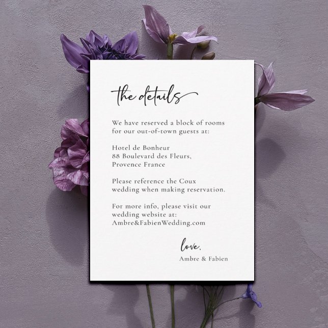 Modern minimalistisk svart och vit Bröllop-detalj Inbjudningar (Skapare uppladdad)