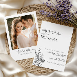 Modern minimalistisk svart och vit Bröllop-foto Inbjudningar