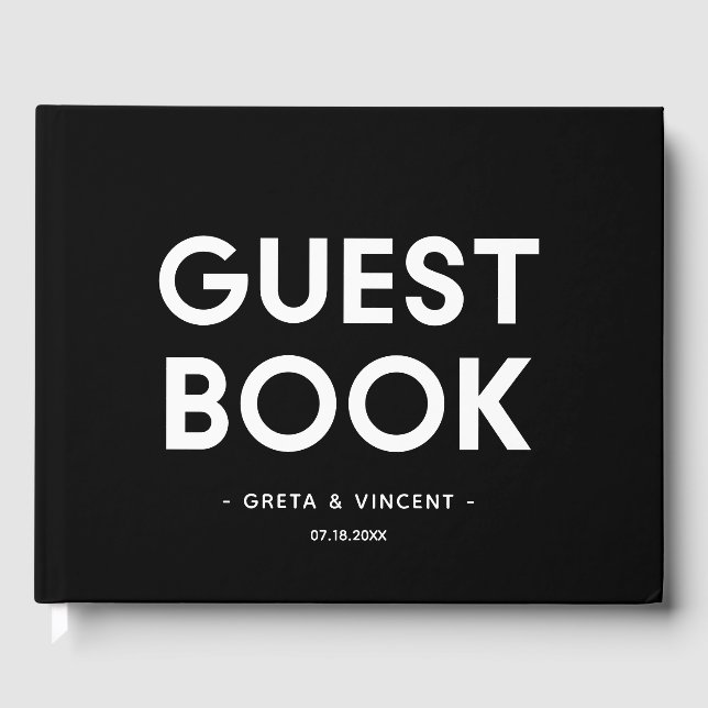 Modern minimalistisk svart och vit bröllop gästböcker (Framsida)