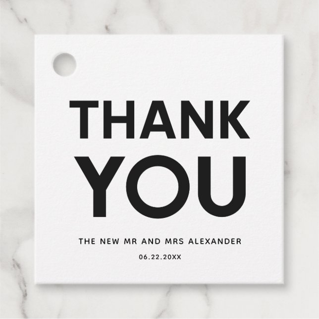 Modern minimalistisk svart och vit bröllop gåvor etiketter (Framsida)