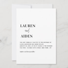 Modern minimalistisk svart och vit bröllop inbjudningar