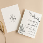 Modern minimalistisk svart och vit Bröllop Inbjudningar<br><div class="desc">Modern minimal svartvit bröllopsinbjudan. Monogram längst bak.</div>